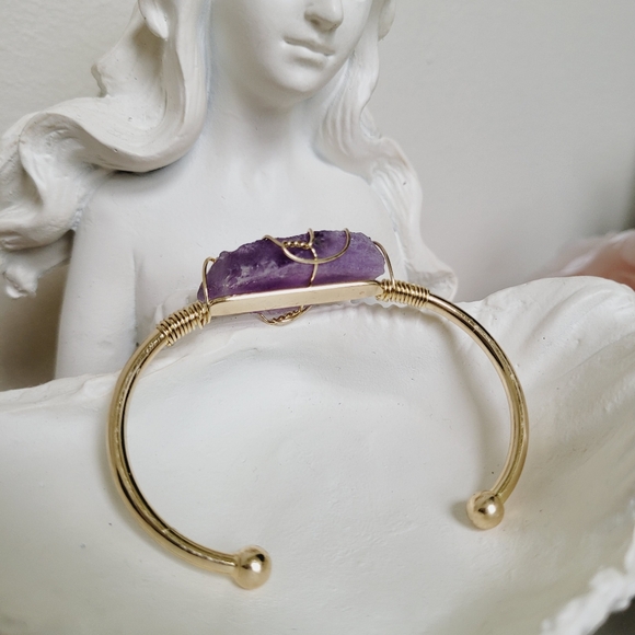 100% Natural Amethyst Wire Wrapped Bangle - Picture 4 of 8